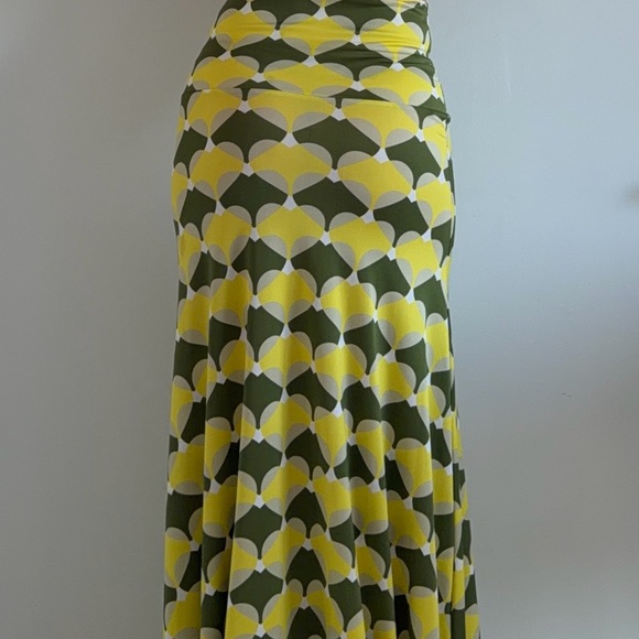 Lularoe Maxi Skirt Retro Style Geometric Print Yellow Green Fits XS S M - Picture 3 of 6
